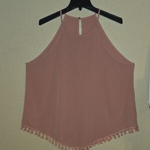 SHEIN Blush Sleeveless Blouse with Tassel Trim